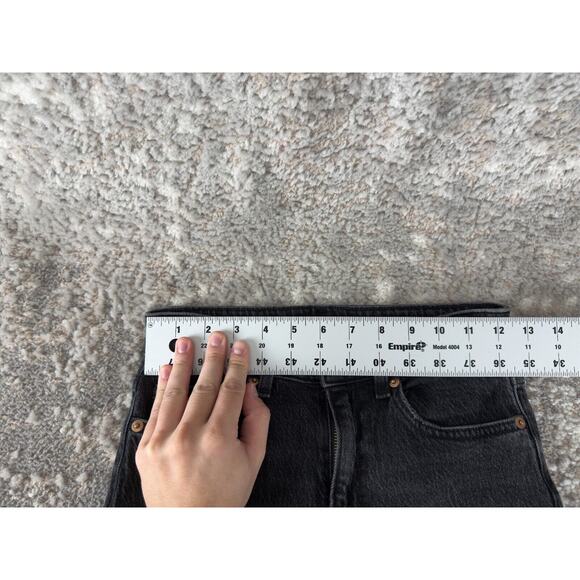 H&M Size 2 Denim Raw Hem Cotton Tapered Jeans Black Button Zip Pockets - Picture 4 of 12